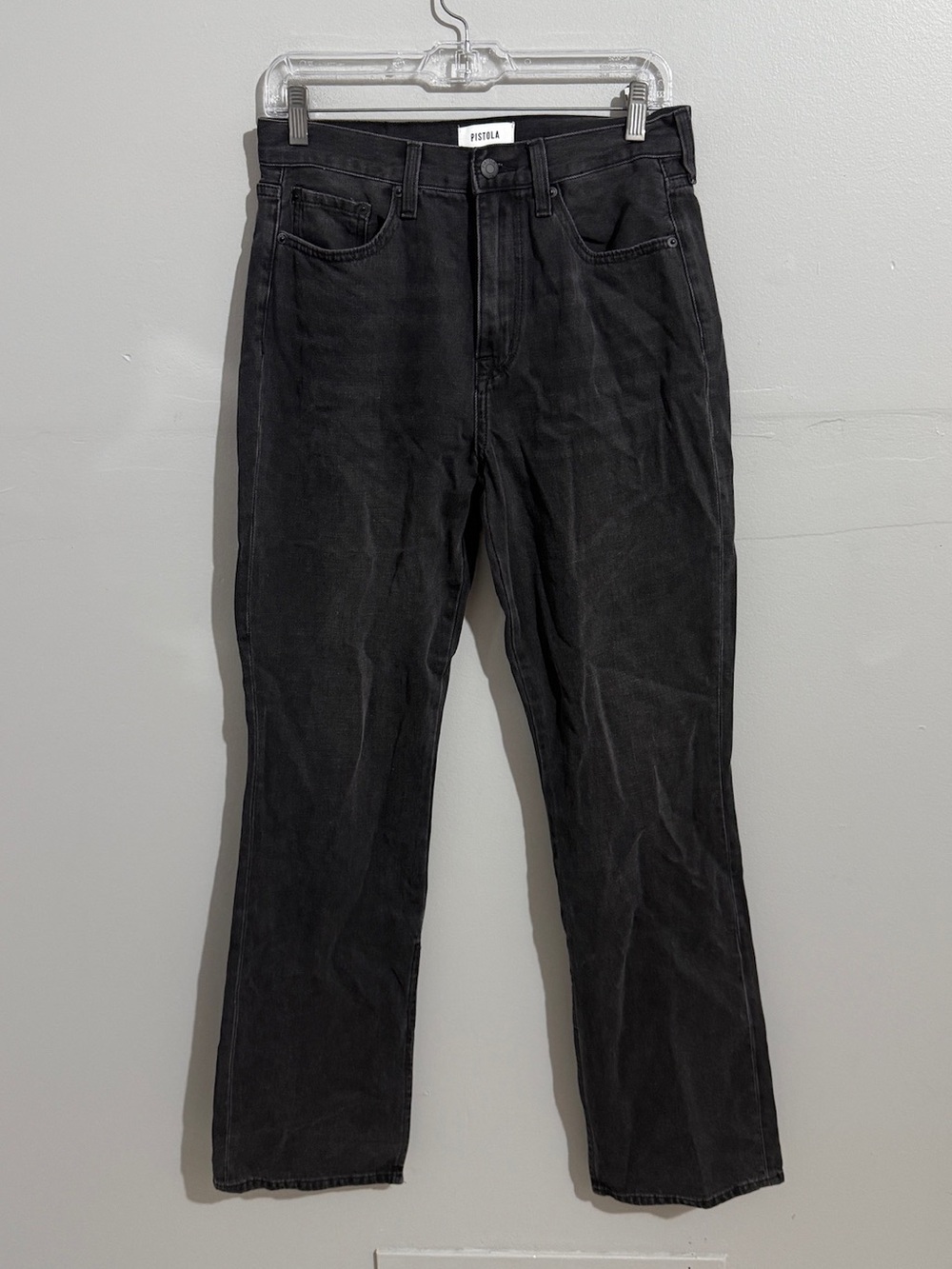 Pistola Jeans Womens 28 Black High Rise Straight Leg Faded Wash Denim Modest